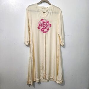 Nylangan Hindustan Kurta Tunic Dress With Embroidered Flower & Pockets Medium